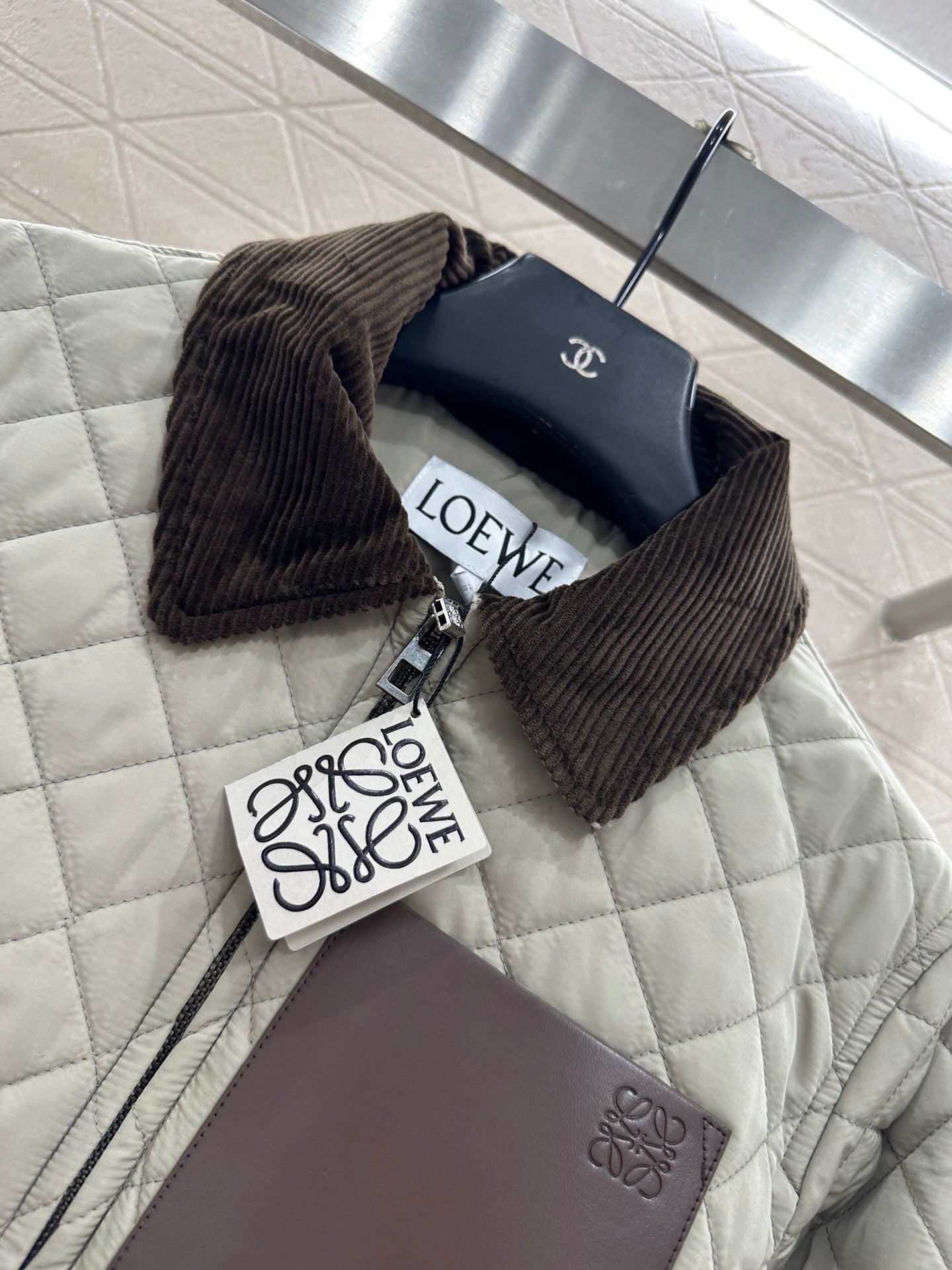 Corduroy collar diamond patterned cotton jacket