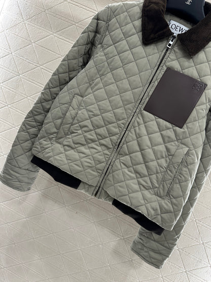 Corduroy collar diamond patterned cotton jacket