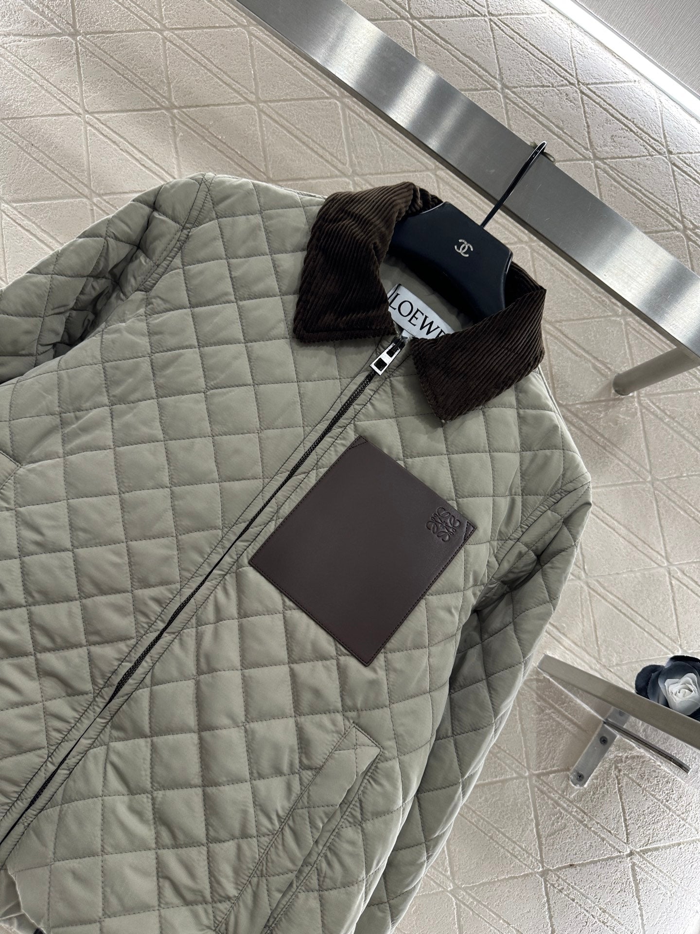 Corduroy collar diamond patterned cotton jacket