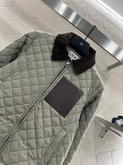 Corduroy collar diamond patterned cotton jacket