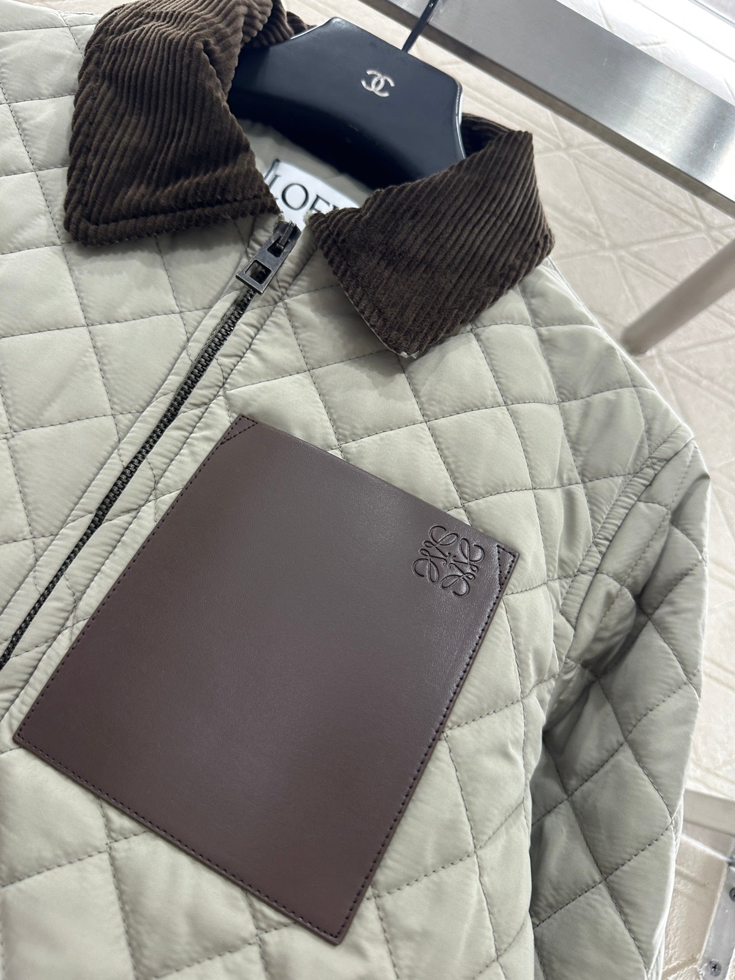 Corduroy collar diamond patterned cotton jacket