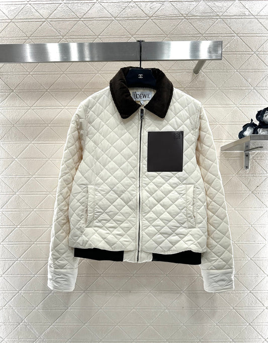 Corduroy collar diamond patterned cotton jacket