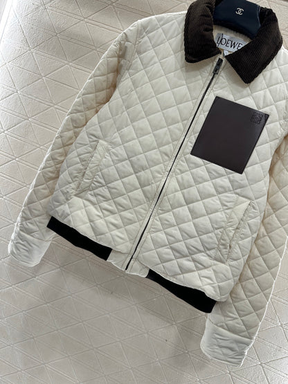 Corduroy collar diamond patterned cotton jacket