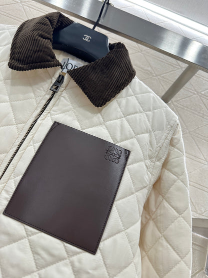 Corduroy collar diamond patterned cotton jacket