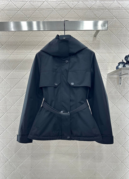 Hooded waist belt down jacket