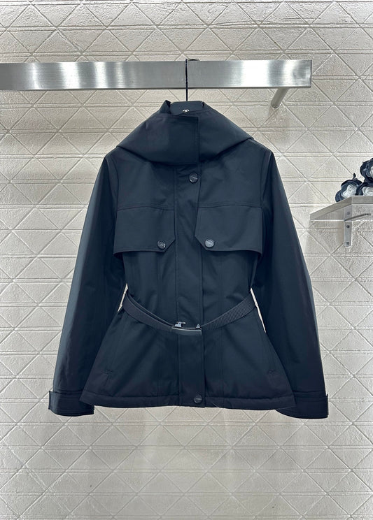 Hooded waist belt down jacket