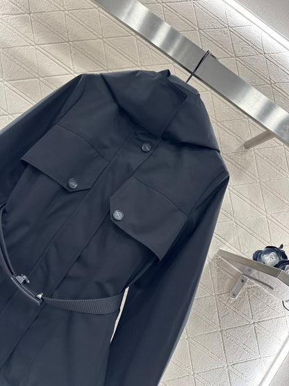 Hooded waist belt down jacket