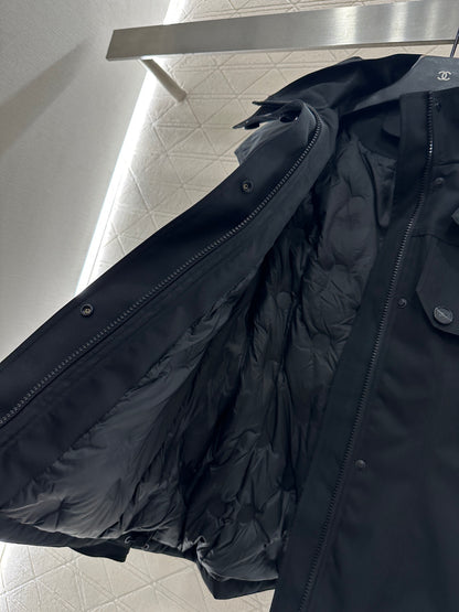 Hooded waist belt down jacket