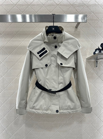 Hooded waist belt down jacket