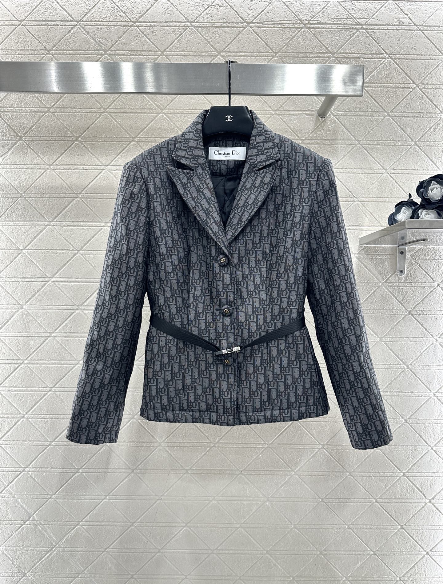 Flip collar jacquard suit jacket