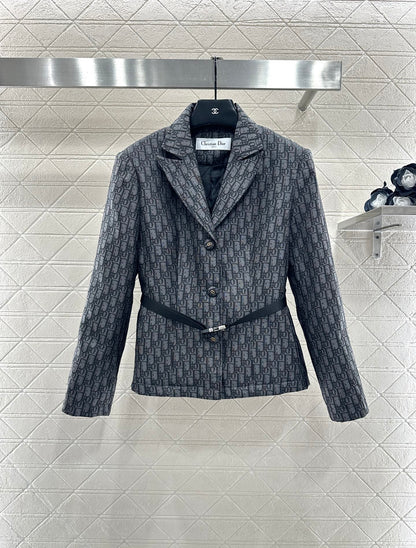 Flip collar jacquard suit jacket