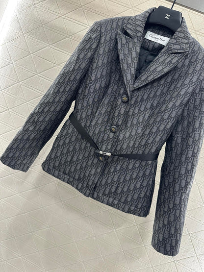 Flip collar jacquard suit jacket