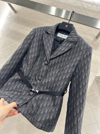 Flip collar jacquard suit jacket