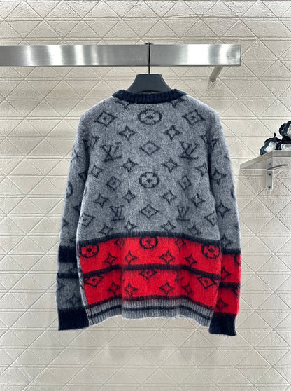 Jacquard contrasting wool cardigan