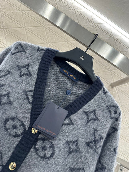 Jacquard contrasting wool cardigan