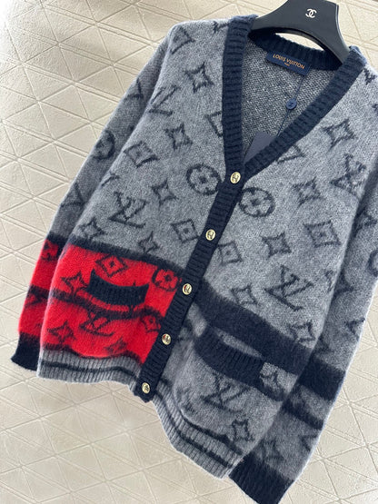 Jacquard contrasting wool cardigan