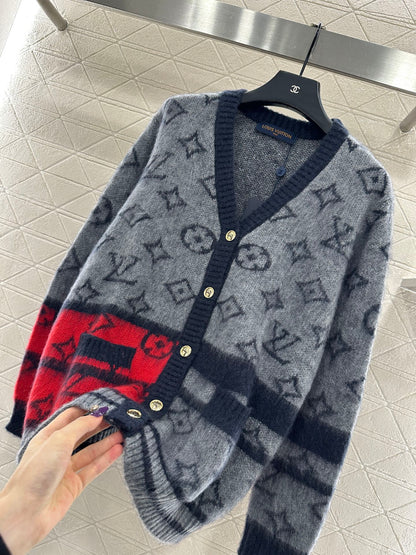 Jacquard contrasting wool cardigan