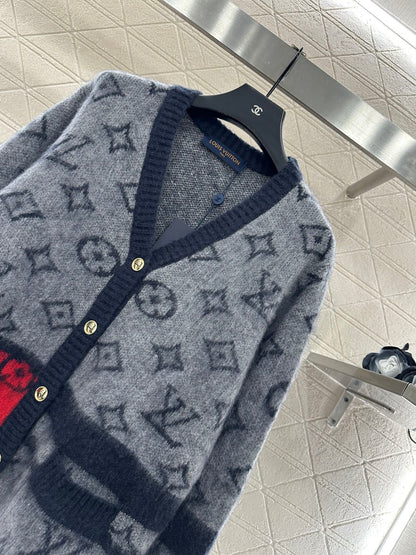 Jacquard contrasting wool cardigan