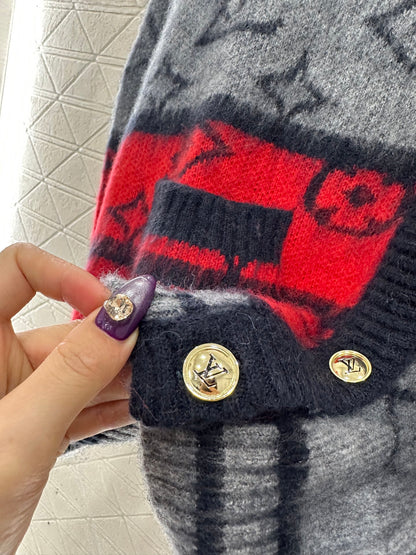 Jacquard contrasting wool cardigan