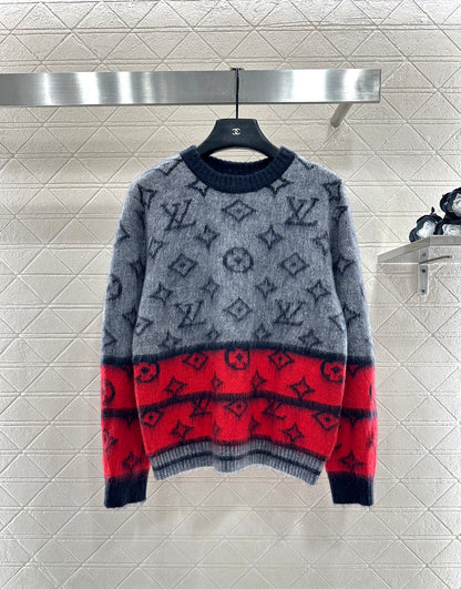 Jacquard contrasting wool pullover sweater
