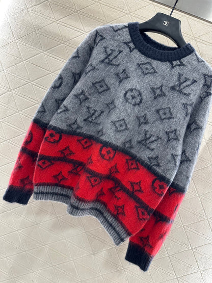 Jacquard contrasting wool pullover sweater