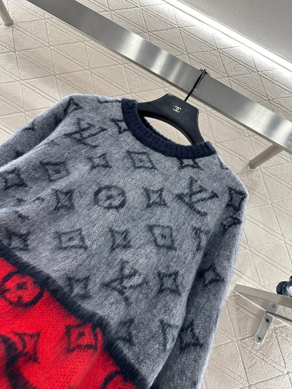 Jacquard contrasting wool pullover sweater