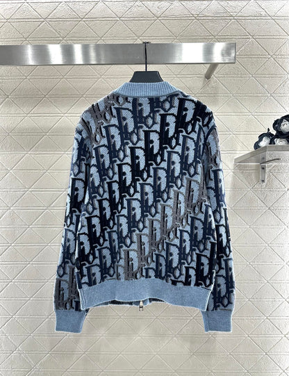 Jacquard knitted zipper cardigan