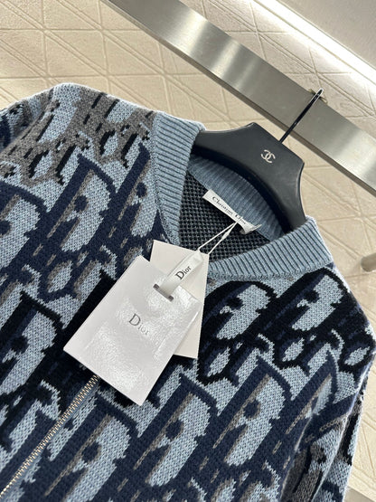 Jacquard knitted zipper cardigan