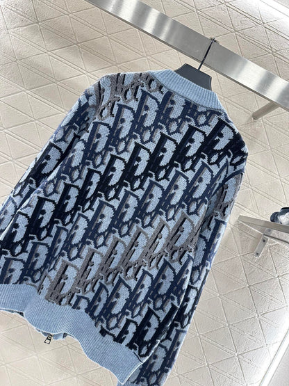 Jacquard knitted zipper cardigan