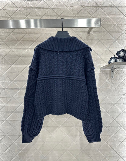 Collar Embroidered Knitted Coat