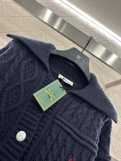 Collar Embroidered Knitted Coat