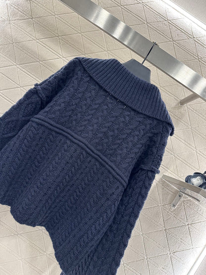 Collar Embroidered Knitted Coat