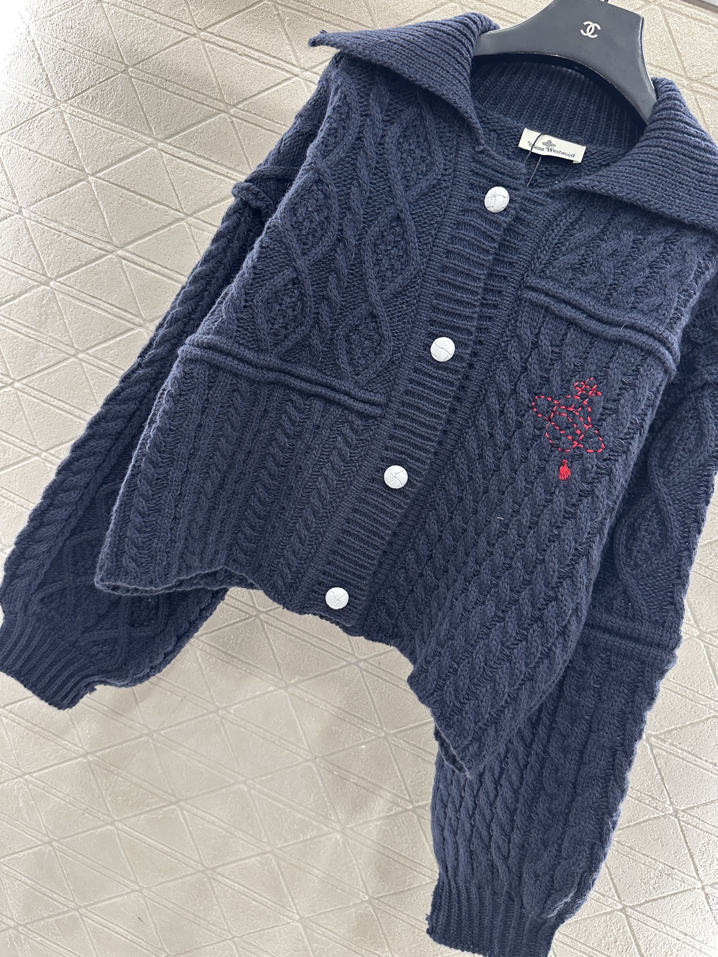 Collar Embroidered Knitted Coat