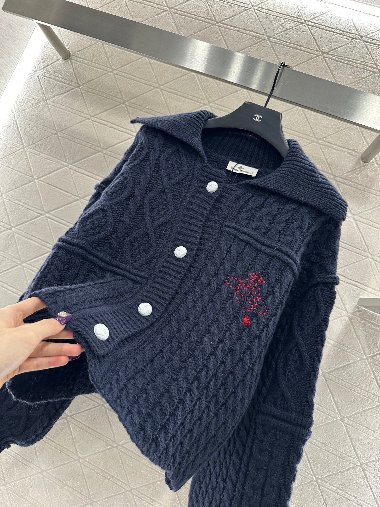 Collar Embroidered Knitted Coat