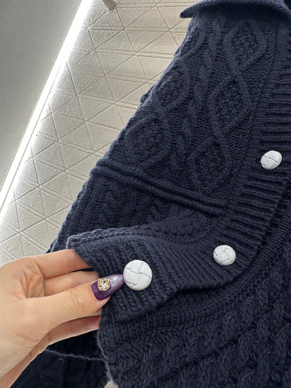 Collar Embroidered Knitted Coat