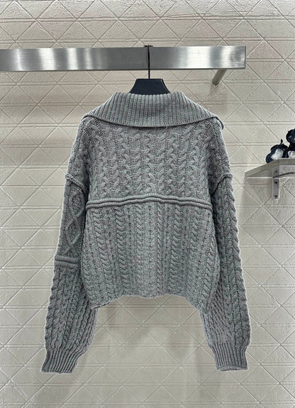 Collar Embroidered Knitted Coat