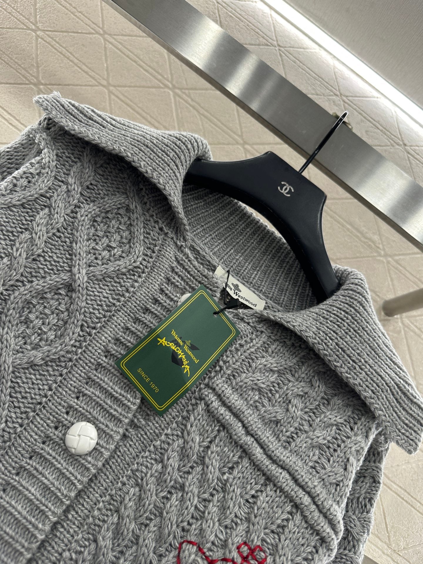 Collar Embroidered Knitted Coat