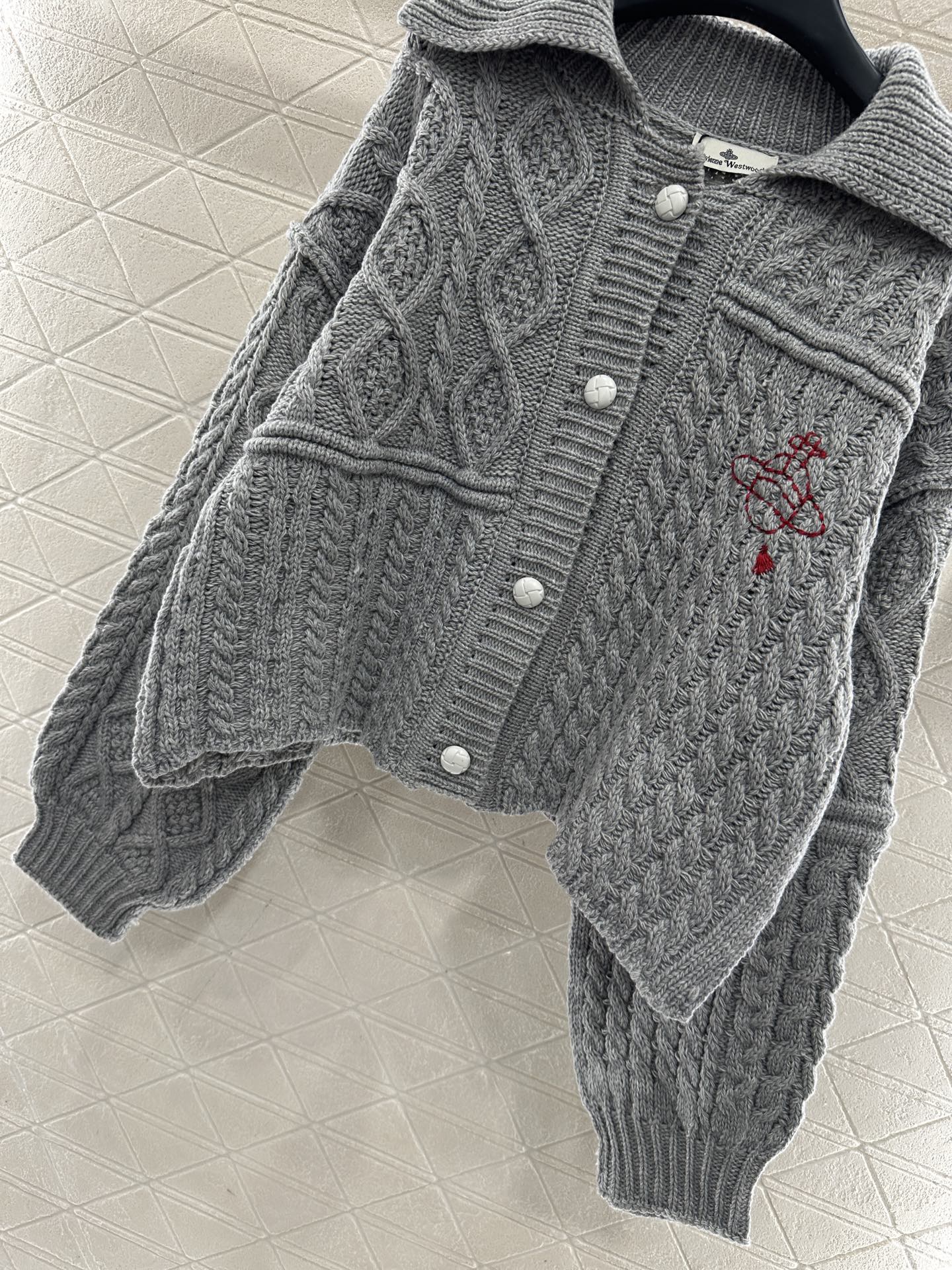 Collar Embroidered Knitted Coat