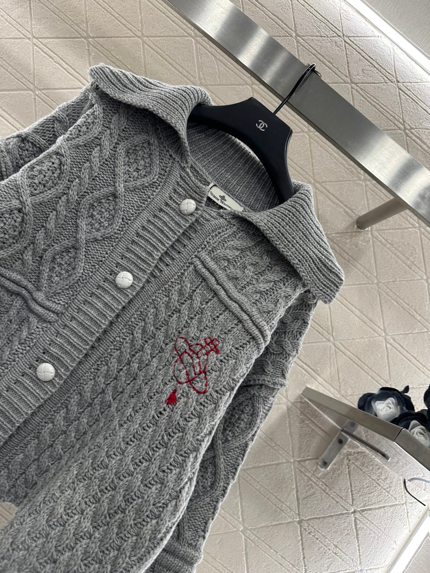 Collar Embroidered Knitted Coat