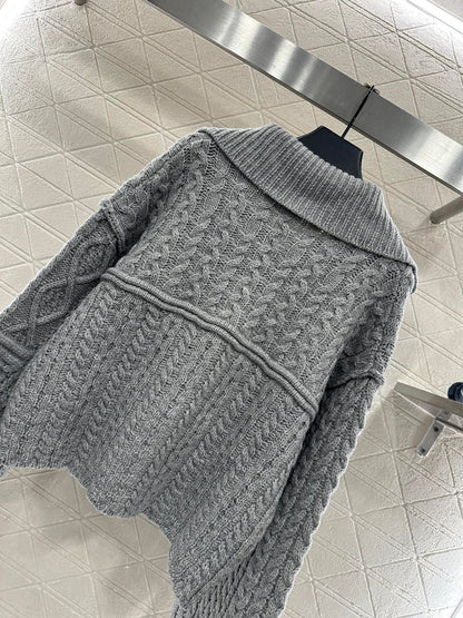 Collar Embroidered Knitted Coat