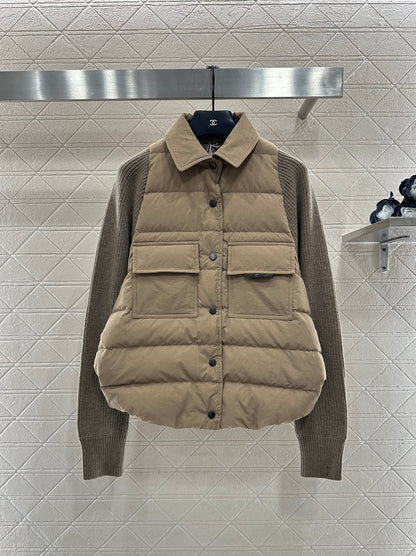 Knitted patchwork lapel down jacket