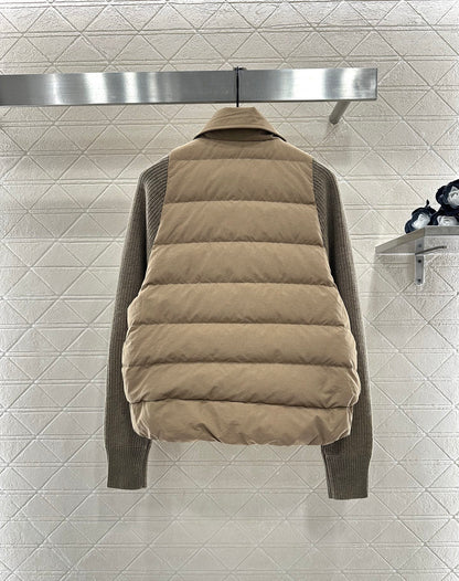 Knitted patchwork lapel down jacket