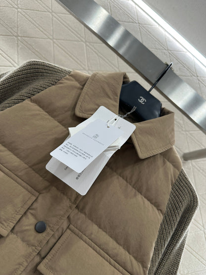 Knitted patchwork lapel down jacket