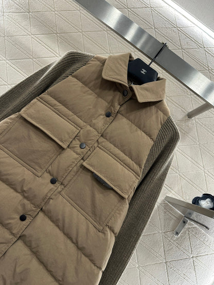 Knitted patchwork lapel down jacket