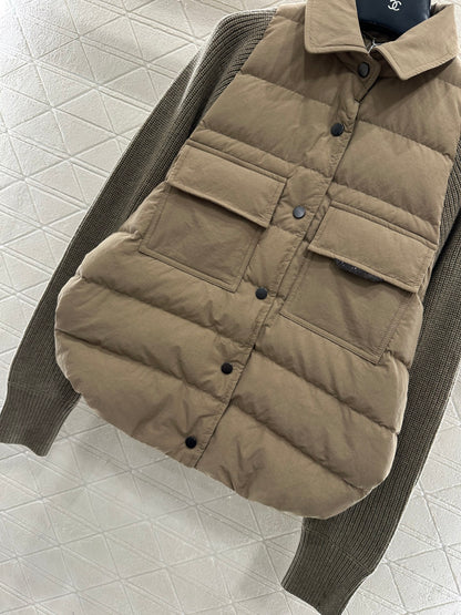 Knitted patchwork lapel down jacket