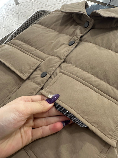 Knitted patchwork lapel down jacket