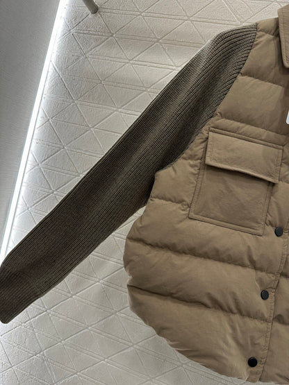 Knitted patchwork lapel down jacket