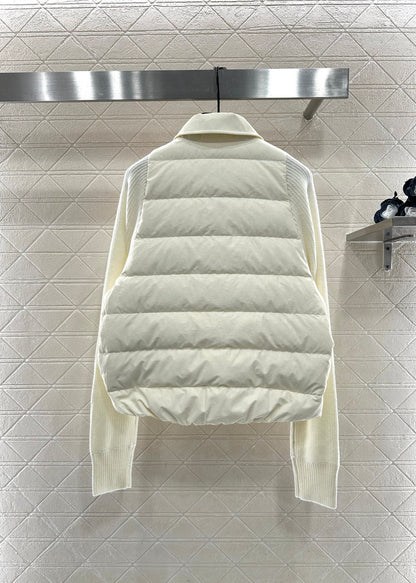 Knitted patchwork lapel down jacket