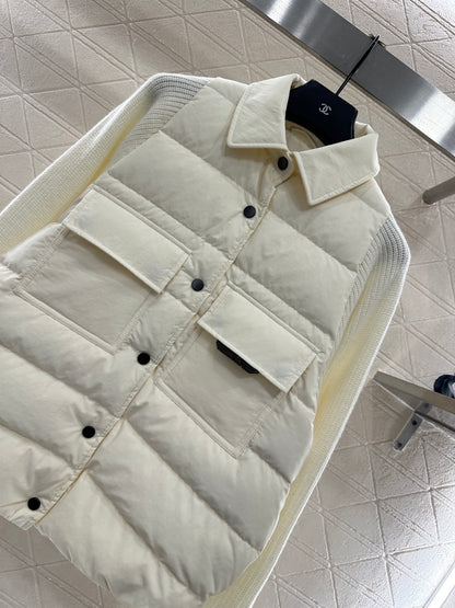 Knitted patchwork lapel down jacket