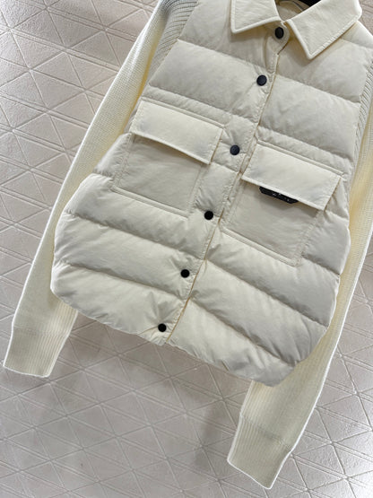 Knitted patchwork lapel down jacket